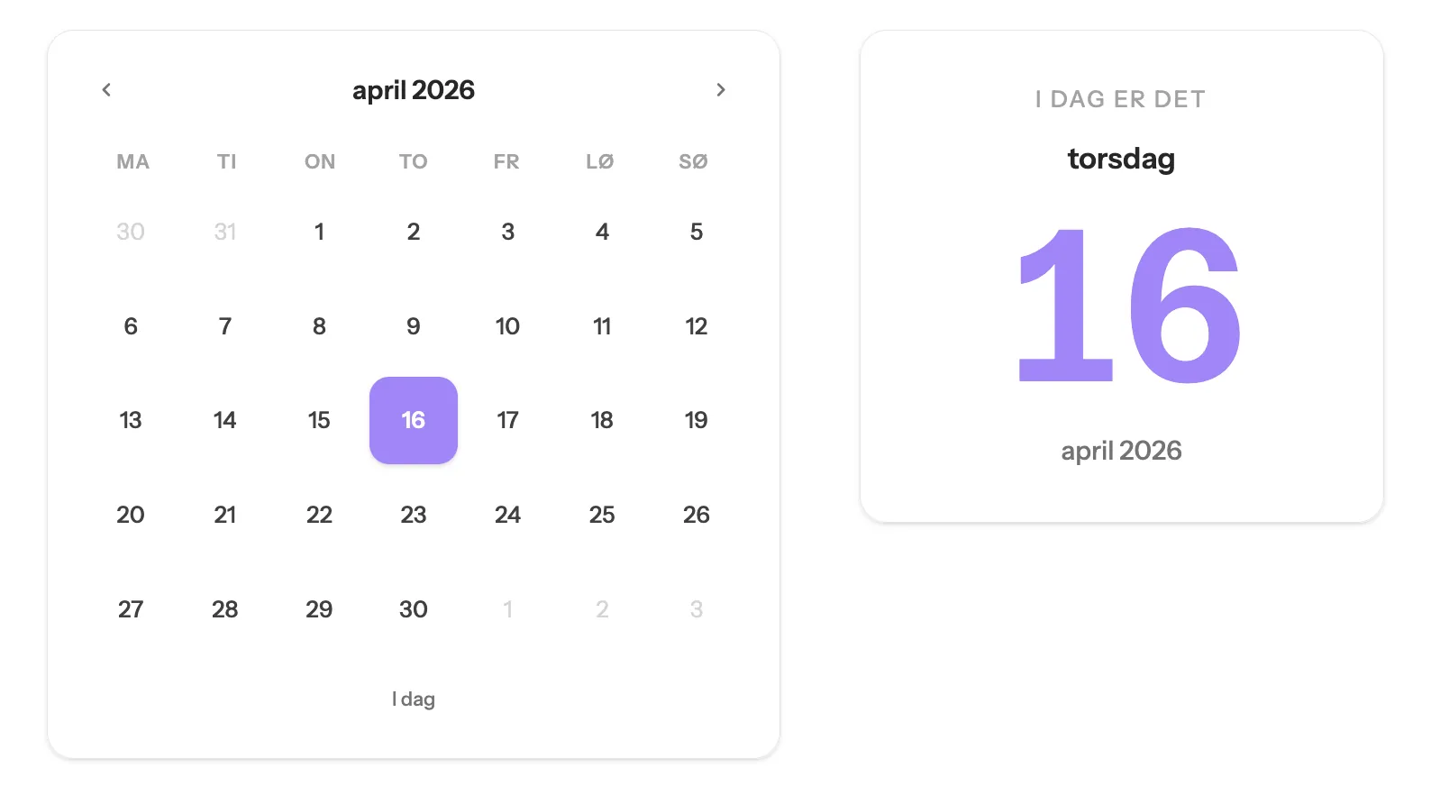 Kalender for klasserommet