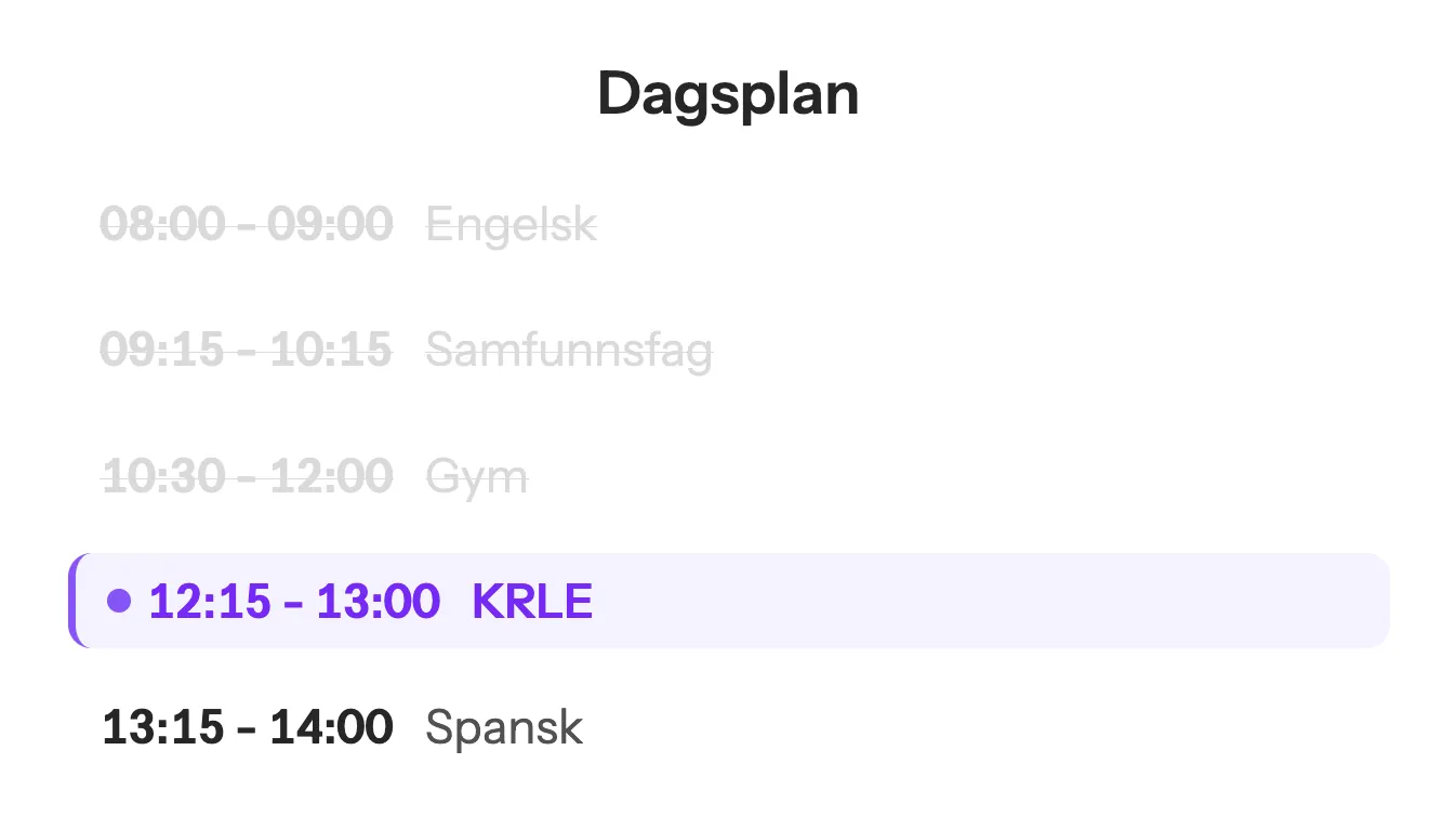 Dagsplan for klasserommet